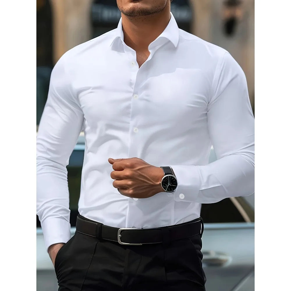 Men's Stylish Solid Long Sleeve Shirt