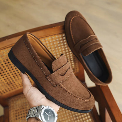 Retro Brown Suede Slip-Ons