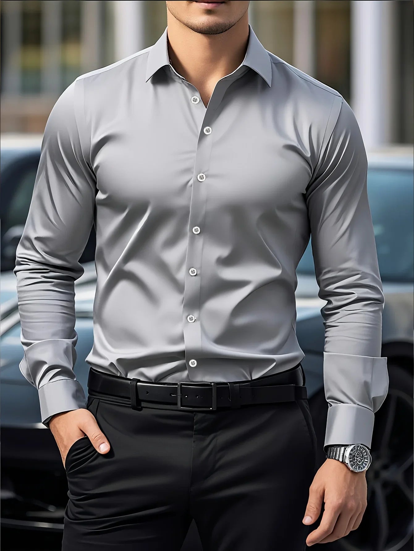 Men's Stylish Solid Long Sleeve Shirt