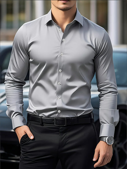 Men's Stylish Solid Long Sleeve Shirt