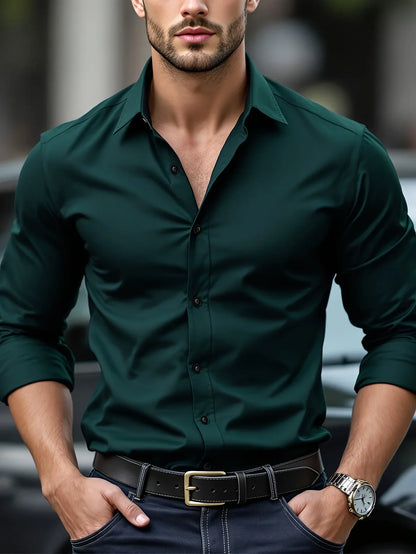 Men's Stylish Solid Long Sleeve Shirt