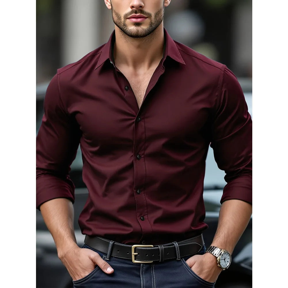Men's Stylish Solid Long Sleeve Shirt