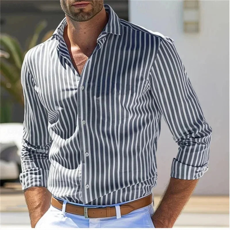 Men's Striped Casual Button-Up