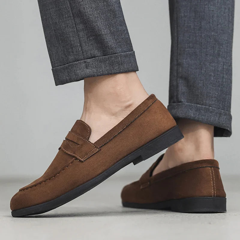 Retro Brown Suede Slip-Ons