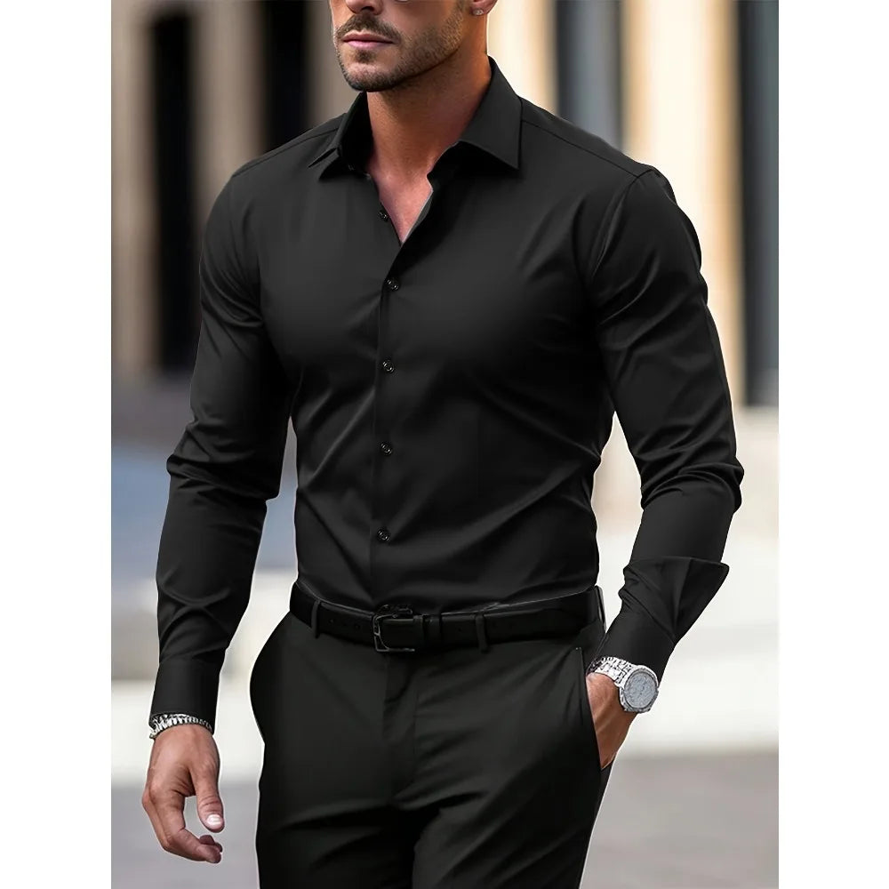 Men's Stylish Solid Long Sleeve Shirt