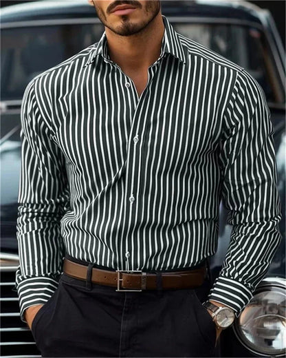 Men's Striped Casual Button-Up